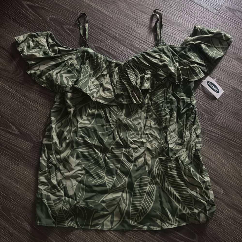 Green Leaf Print Off the Shoulder Ruffle Tank Top Size S from Old Navy *WITH TAG